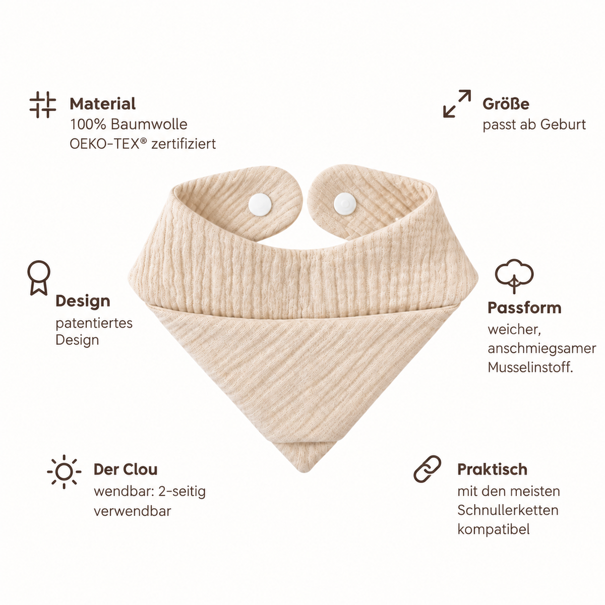 Babero con bolsillo para chupete Nuckly – Beige